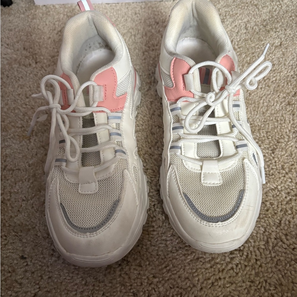 White and Pink Chunky Athletic Shoes